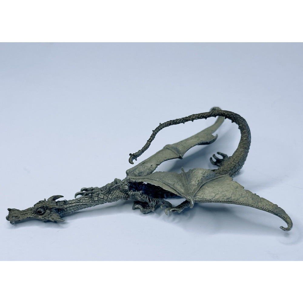 Rawcliffe Fantasy Pewter Stalking Winged Dragon W/ Red Crystal Eyes 6" Figurine